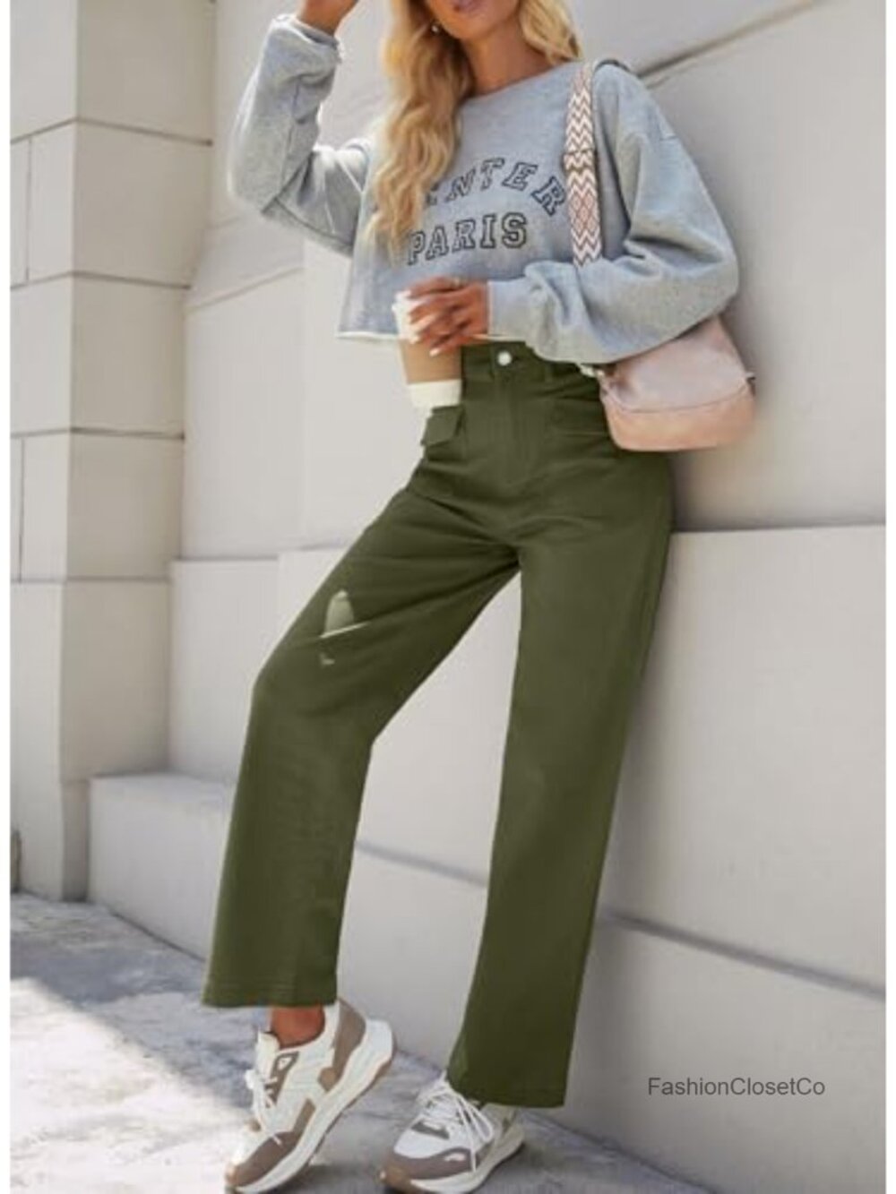 Wide Leg Cargo Pants High Waist Stretchable Cotton - Picture 2 of 6